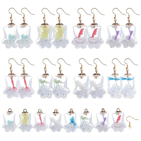 SUNNYCLUE DIY Pet Theme Earring Making Kits, include Bear Paw Transparent Glass Pendants, Plastic CCB Cup Pearl Peg Bails, Brass Earring Hooks