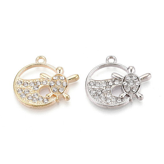 Подвески из сплава и страза, плоская круглая и морская черепаха, без свинца и без кадмия