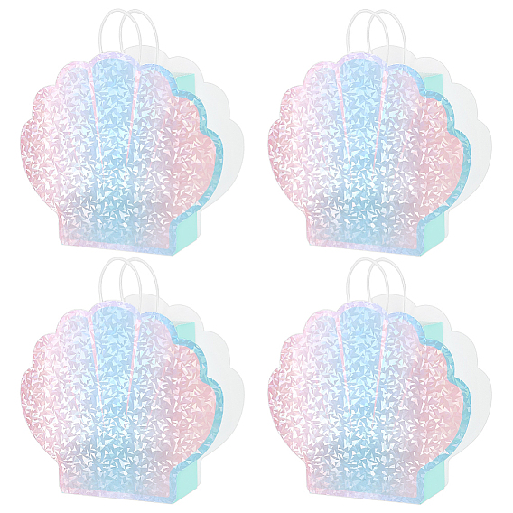 Голографические бумажные упаковочные пакеты с ручкой, формы раковины