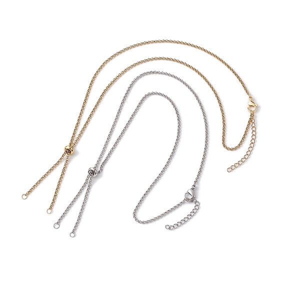 304 изготовление колье из нержавеющей стали, с цепочкой Роло и латунными бусинами-слайдерами