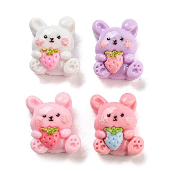 Непрозрачные кабошоны из смолы, кролик с клубникой