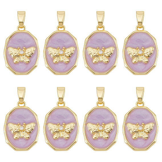 8 кулоны из латуни с микрочастицами и кубическим цирконием., с эмалью, овальные с бабочкой, реальный 18 k позолоченный