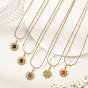 Collares con colgante de sol y cadena de satélite de acero inoxidable con piedras mixtas naturales para mujer, dorado