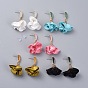Alloy Dangle Ear Studs, with Handmade Cloth Pendant, Plastic Ear Nuts, Flower