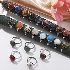 Полукруглые кольца с натуральными и синтетическими драгоценными камнями, 304 регулируемые кольца из нержавеющей стали для женщин