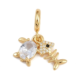 Латунные подвески из прозрачного кубического циркония в европейском стиле, подвески с большими отверстиями в виде рыбьей кости черепахи