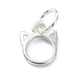925 Sterling Silver Outline Cat Head Shape Charms, with Jump Rings & 925 Stamp