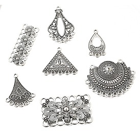 Сплав люстра компонента ссылки тибетском стиле, античное серебро, веер каплевидный треугольник