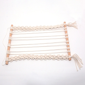 Cotton Hanging Wall Decorations, with Natural Wood Sticks, Rectangle