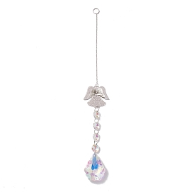 Hanging Suncatcher, Iron & Faceted Glass Pendant Decorations, with Jump Ring, Angel