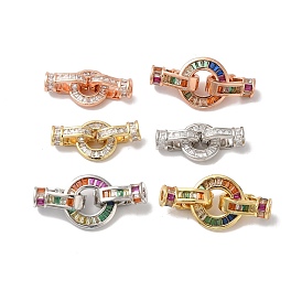 Rack Plating Brass Micro Pave Clear/Colorful Cubic Zirconia Fold Over Clasps, Cadmium Free & Lead Free, Long-Lasting Plated