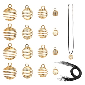 DIY Wire Pendants Necklaces Kits, Including Hollow Iron Wire Pendants and Imitation Leather Cord Necklaces Makings