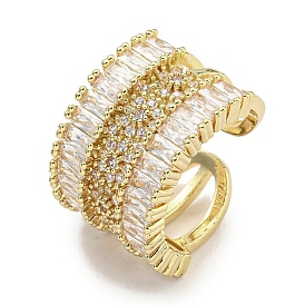 Brass Micro Pave Cubic Zirconia Cuff Rings, Wide Band Open Ring for Women, Long-Lasting Plated