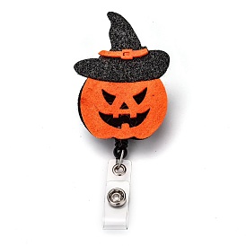 Feutre de poudre de paillettes de citrouille d'halloween et bobine d'insigne en plastique ABS, porte-badge rétractable, avec pince crocodile en fer, platine