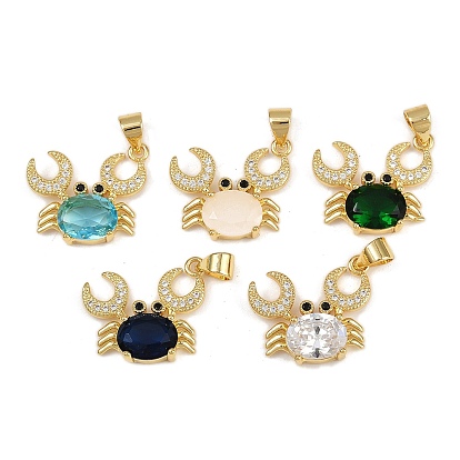 Латунные микро проложить кубического циркония подвески, краб, со стеклом, долговечный, без кадмия и без свинца, реальный 18 k позолоченный