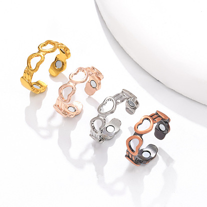 Полые латунные манжеты с открытыми кольцами, сердце, с магнитом