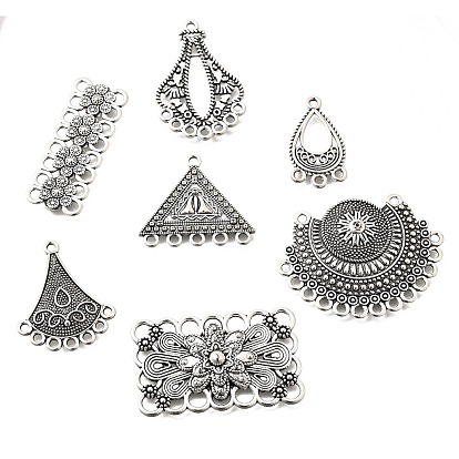 Сплав люстра компонента ссылки тибетском стиле, античное серебро, веер каплевидный треугольник