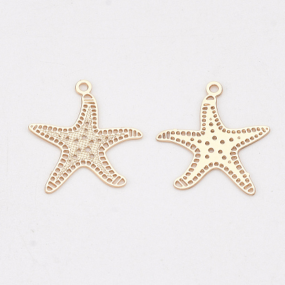 Brass Charms, Etched Metal Embellishments, Long-Lasting Plated, Starfish/Sea Stars
