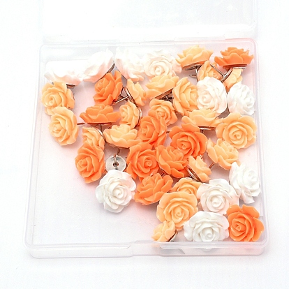 Iron Map Pins, Drawing Push Pins, with Resin, for Photos Wall, Maps, Bulletin Board or Corkboards, Flower