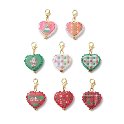 Подвесные украшения из непрозрачного акрила с рождественским принтом, с цинковым сплавом застежками омаров коготь, сердце
