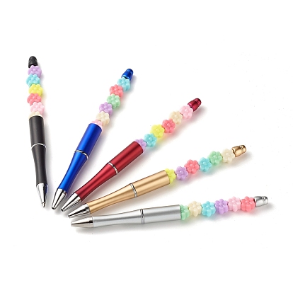 Plastic Press Ball Point Pens, with Opaque Acrylic European Beads