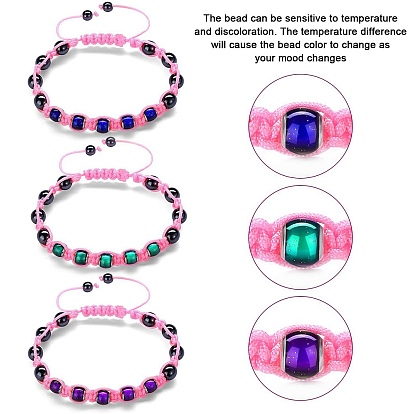 Temperature Sensing Color Changing Necklace, Synthetic Magnetic Hematite Round Braided Bead Bracelet with Evil Eye for Women