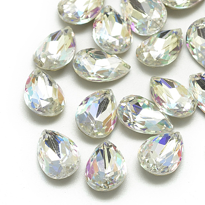 DIY Pointed Back K9 Glass Rhinestone Cabochons, Random Color Back Plated, Faceted, Drop