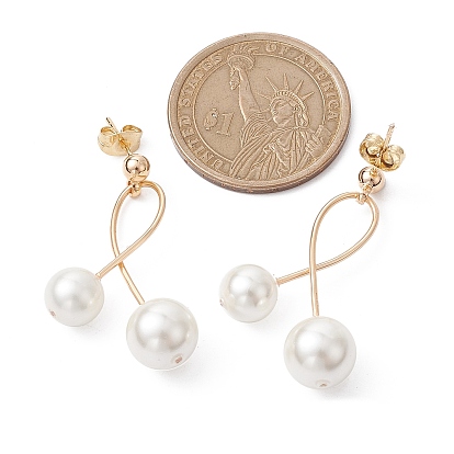 Shell Pearl Round Ball Drop Earings, Brass Stud Earrings