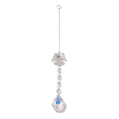 Hanging Suncatcher, Iron & Faceted Glass Pendant Decorations, with Jump Ring, Angel