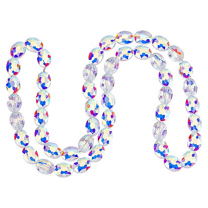 Бусины, гальваническое стекло, 1 нитка , с покрытием AB цвета, граненые, овальные