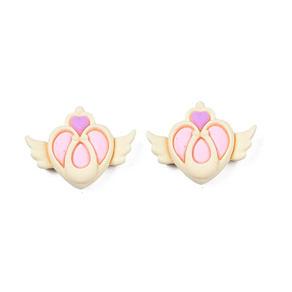 Opaque Resin Cabochons, Heart with Wing