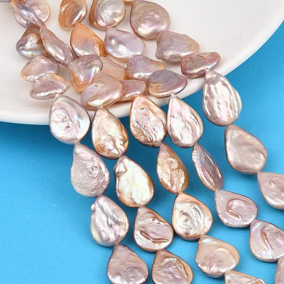 Dyed Natural Baroque Keshi Pearl Beads Strands, Cultured Freshwater Pearl Beads, Teardrop, Grade 5A+