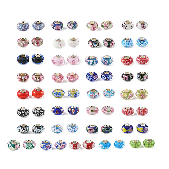 Lampwork & Brass Core European Beads, Large Hole Beads, Rondelle