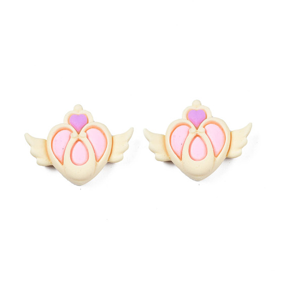 Opaque Resin Cabochons, Heart with Wing
