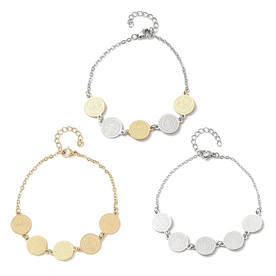 Религия 304 браслеты из нержавеющей стали, браслеты-цепочки для женщин, плоский круглый со святым