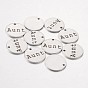 Thème de la fête des mères, 201 201 pendentifs en acier inoxydable, plat rond avec le nom de famille, 15x1mm, Trou: 1.3mm