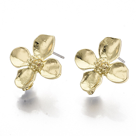 Alloy Stud Earring Findings, with Loop and Steel Pin, Flower