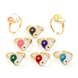 Brass Micro Pave Cubic Zirconia Finger Rings, Cadmium Free & Lead Free, with Enamel, Long-Lasting Plated, Real 18K Gold Plated, Heart