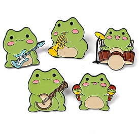 Cartoon Frog Enamel Pins, Zinc Alloy Musical Funny Frog Brooches for Backpack Clothes