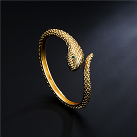 Bohemian Style Snake-shaped Open Bangle Bracelet in Antique Copper Plating 18K Gold for Women