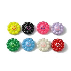 Dopamine Style Opaque Acrylic Beads, Flower with Smiling