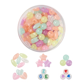 396pcs Luminous Acrylic Beads, Transparent & Opaque Letter Acrylic Beads Set, Glow in the Dark, Heart & Oval & Star & Round & Flat Round