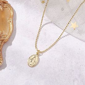 Brass Ball Chain Oval Virgin Mary Pendant Necklaces for Women