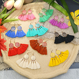 Bohemian Tassel Earrings Colorful Flower Drop Oil Fashion Jewelry for Women
