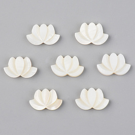 Natural Freshwater Shell Beads, Half Drilled, Lotus Flower