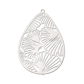 201 подвески из нержавеющей стали, Подвески в форме капли с узором из листьев гинкго, гравированные металлические украшения