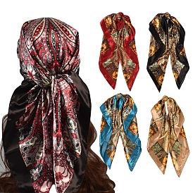 Large Square Satin Head Scarf, Printed Hair Bandanas for Women