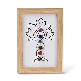 Yoga Tree Gemstone Chakra Picture Frame Stand, with Wood Rectangle Picture Frame, Reiki Energy Stone Home Office Decoration