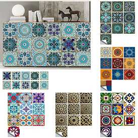 Adhesivos para azulejos de mosaico de cáscara y palo esmerilados de plástico pvc, Azulejos autoadhesivos para cocina, baño, impermeables., cuadrado con patrón de mandala