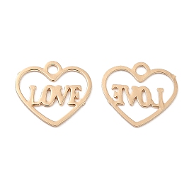Long-Lasting Plated Brass Charms, Hollow Heart with Word Love Charm